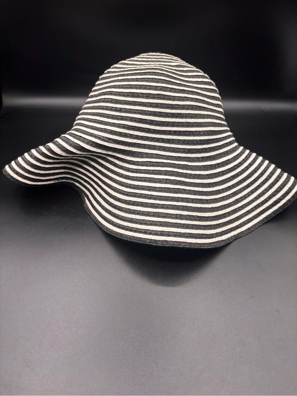 Magid Hats Women’s Floppy Beach Sun Striped Wavy Wide Brim Flexible Black White